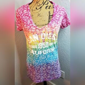 Vibrant Rainbow V-Neck Tee